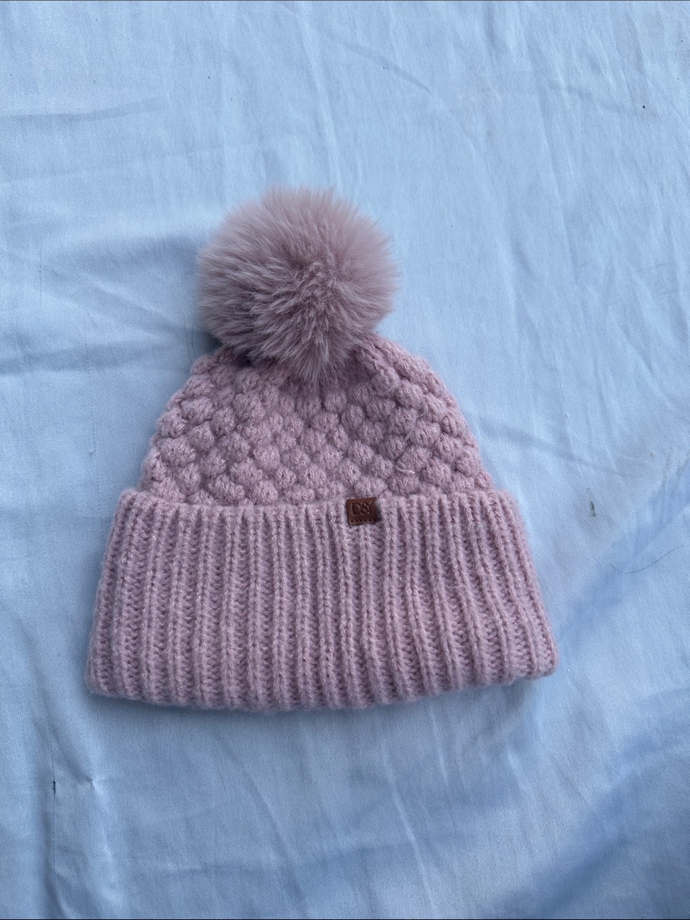 David and Young Soft Mauve Pom Pom Knit Beanie for Kids